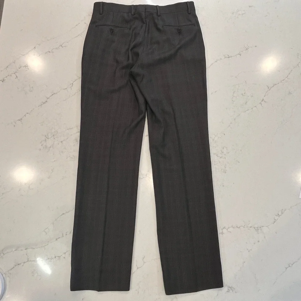 Saks Fifth Avenue BLACK Ermenegildo Zegna Suit Mens 40 Brown Plaid Wool Slim Fit